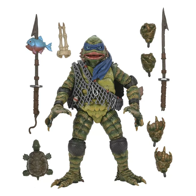 NECA Figura de Accion Ultimate: Universal Monsters x TMNT - Leonardo como Criatura Del Lago Negro 7 Pulgadas