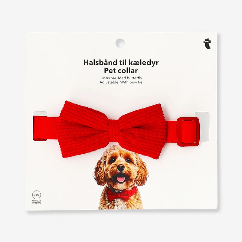 Adjustable pet collar - Red corduroy bowtie