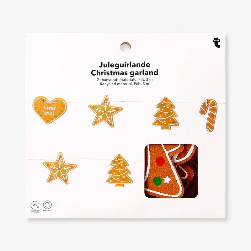 Felt Christmas garland with gingerbread cookies - 300 cm
