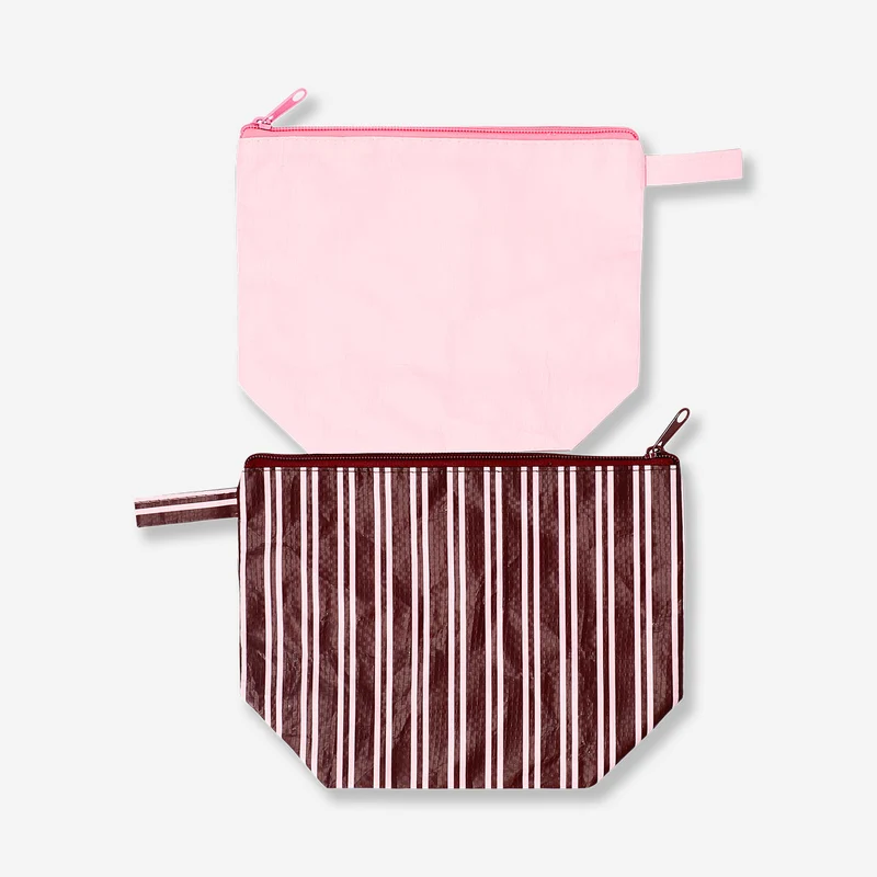 Pink and brown toiletry bags