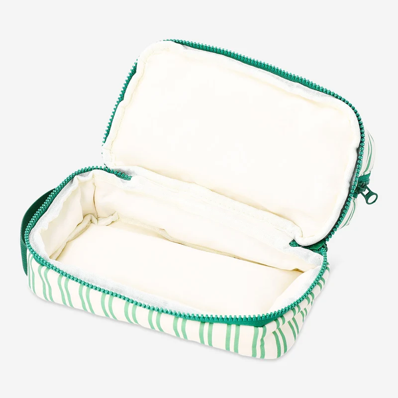 Green striped toiletry bag