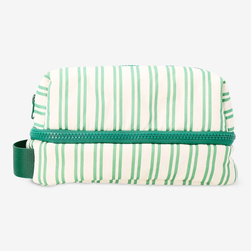 Green striped toiletry bag