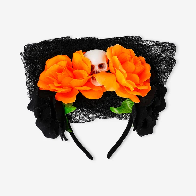 Costume hairband with skull and veil - For adults