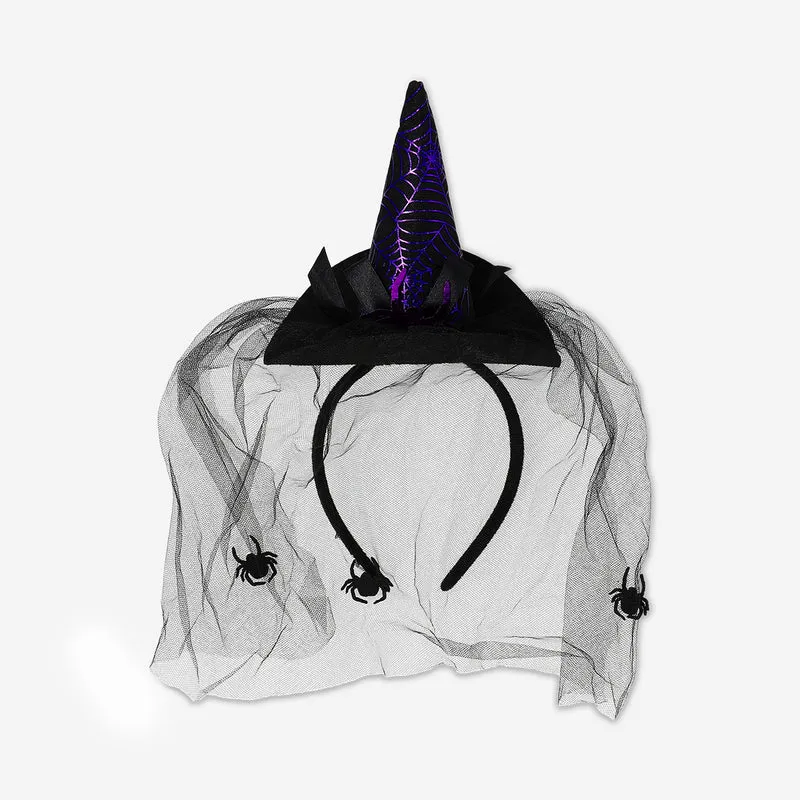 Witch's hat with a veil costume hairband - For adults