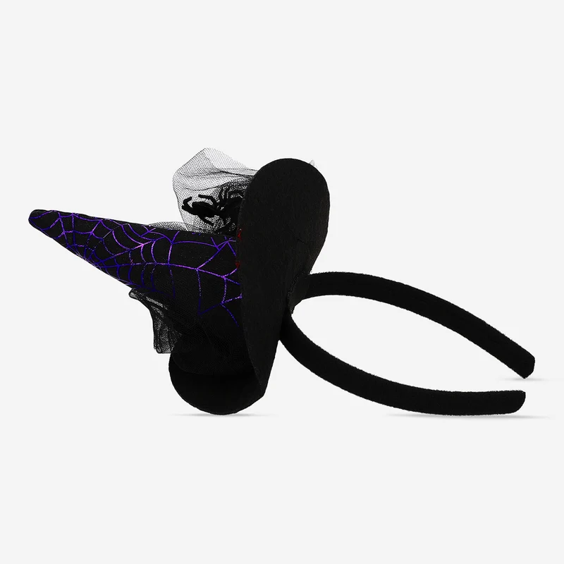 Witch's hat with a veil costume hairband - For adults