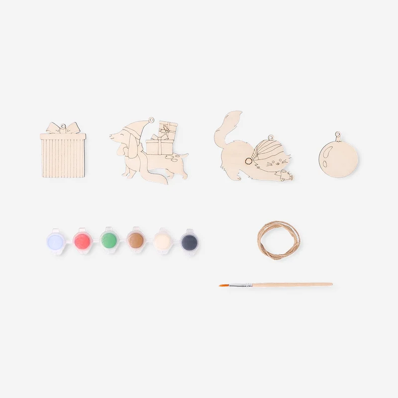 DIY wooden Christmas ornaments - 4 pcs