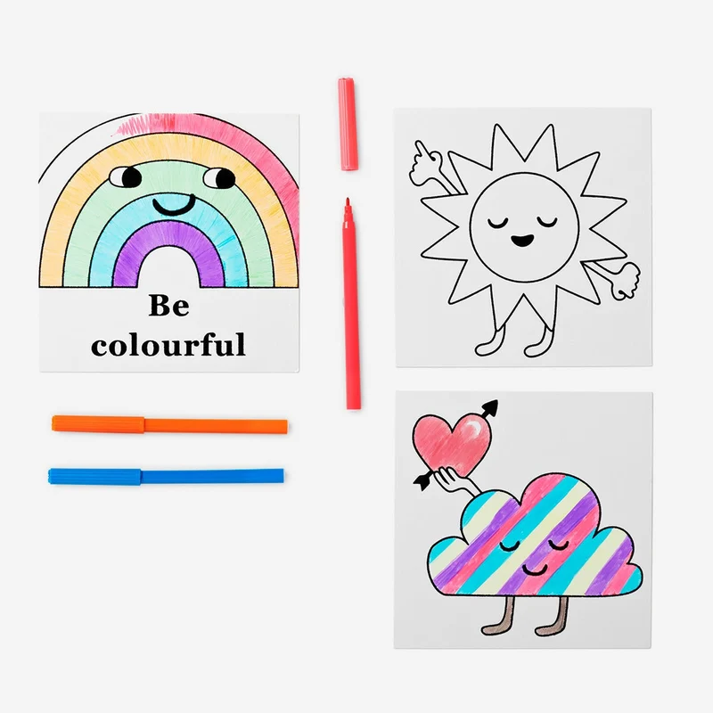 Colouring sheets. With markers