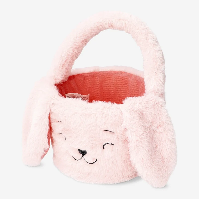 Plush pink bunny basket