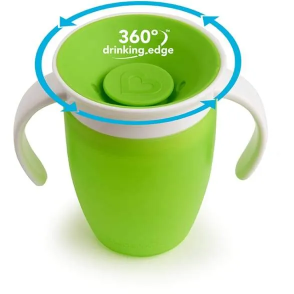 Vaso Antiderrame con Asa Miracle 360º Verde Pastel · Munchkin