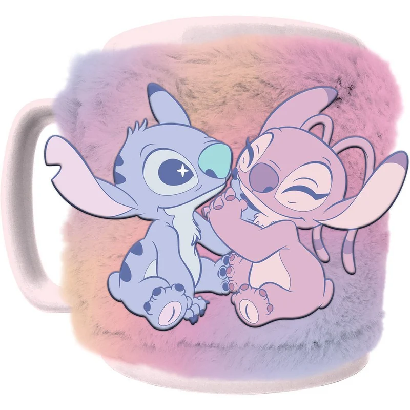 Taza con Funda de Peluche Ángel y Stitch - Disney 440ml