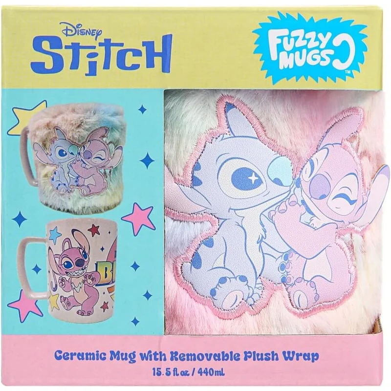 Taza con Funda de Peluche Ángel y Stitch - Disney 440ml