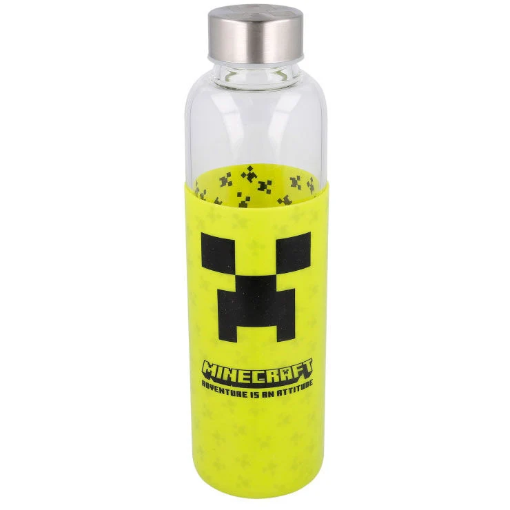 Botella Cristal con Funda Silicona Creeper - Minecraft 585ml