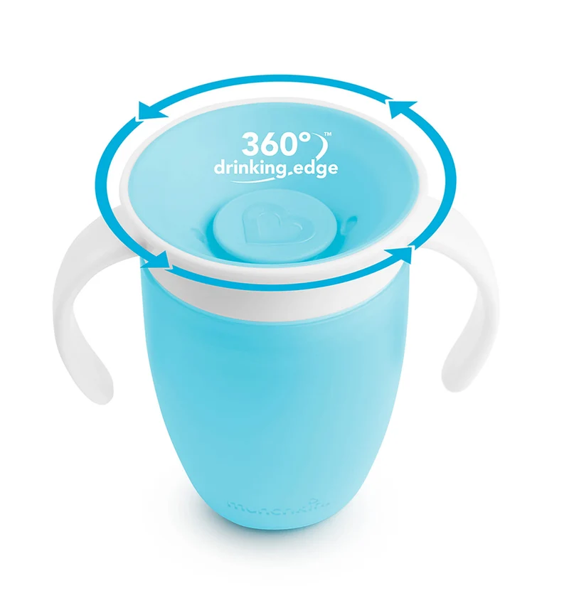 Vaso Antiderrame con Asa Miracle 360º Azul pastel · Munchkin