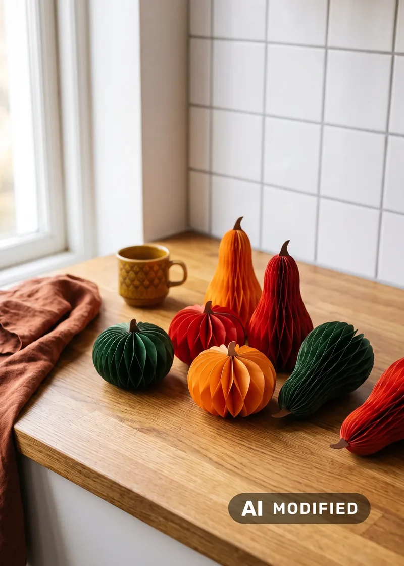 Honeycomb paper pumpkin decorations - 6 pcs