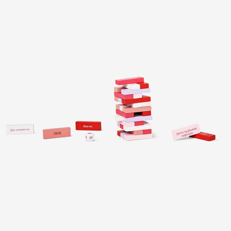 Stacking tower game with Valentine's messages