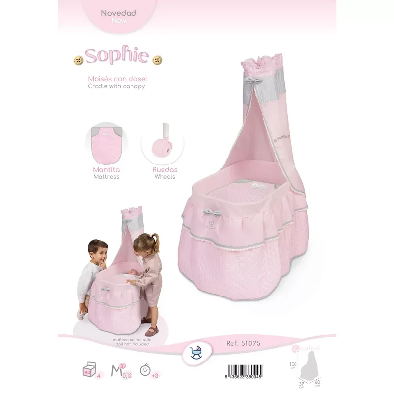Moisés de Muñecas con Dosel y Ruedas De Cuevas