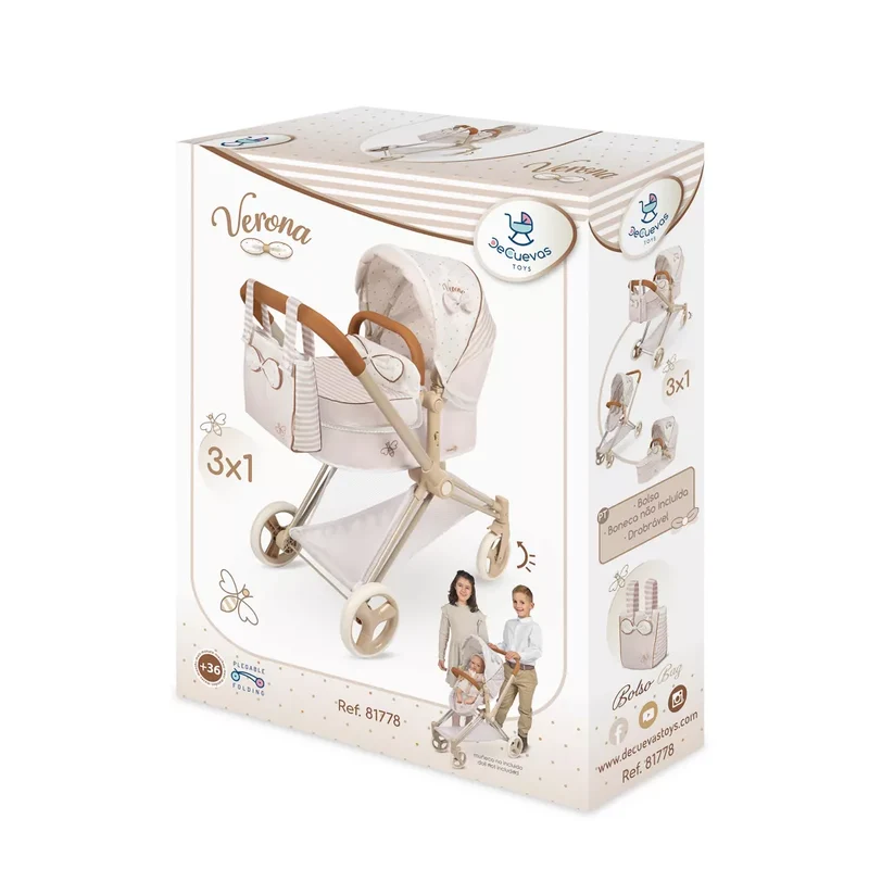 Coche de Muñecas 3x1 Plegable con Capazo y Silla