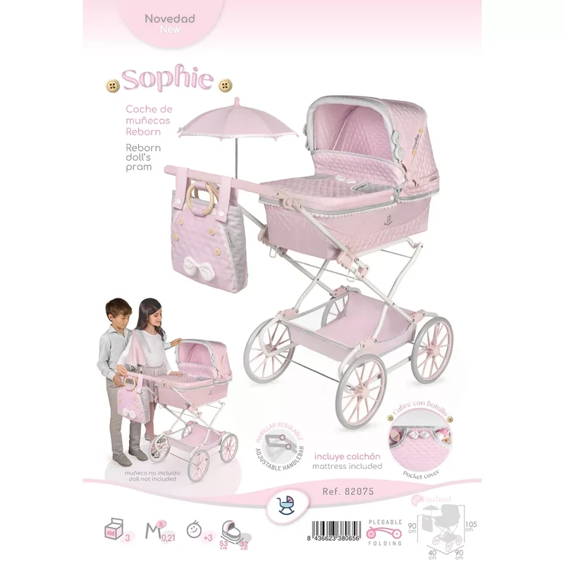 Coche de Muñecas 'Reborn' Plegable con Sombrilla y Suspensión De Cuevas