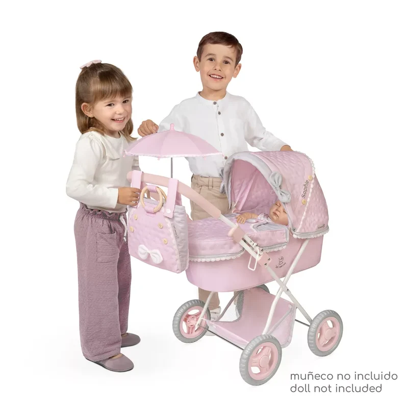 Coche de Muñecas Plegable con Sombrilla y Bolso De cuevas