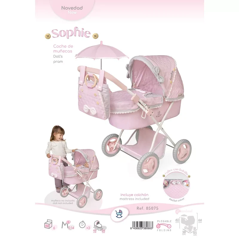 Coche de Muñecas Plegable con Sombrilla y Bolso De cuevas