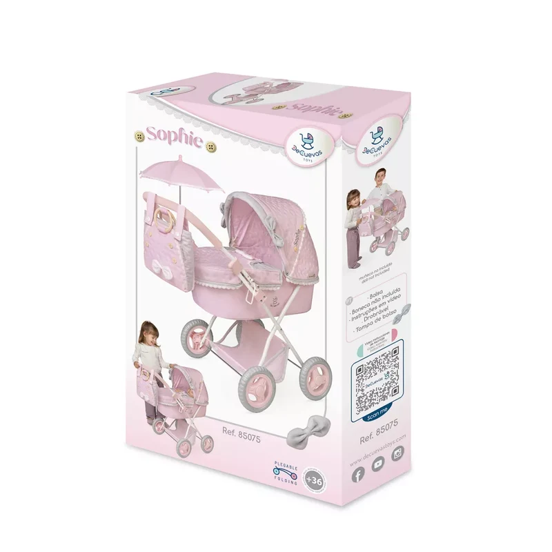 Coche de Muñecas Plegable con Sombrilla y Bolso De cuevas