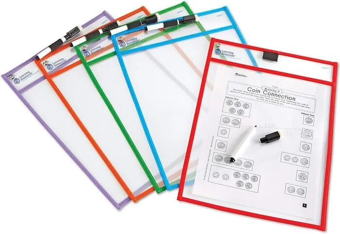 JUEGO FUNDAS TRANSPARENTES PARA ESCRIBIR Y BORRAR | Learning Resources