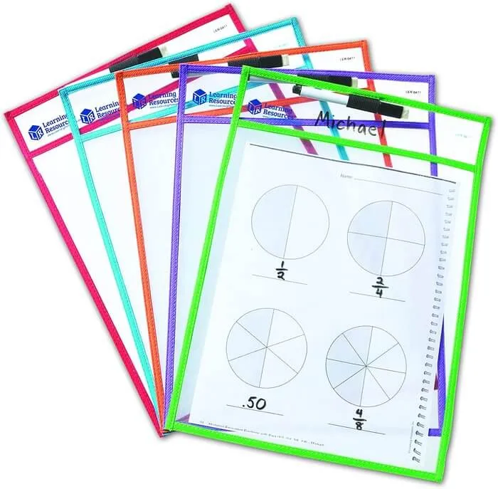 JUEGO FUNDAS TRANSPARENTES PARA ESCRIBIR Y BORRAR | Learning Resources