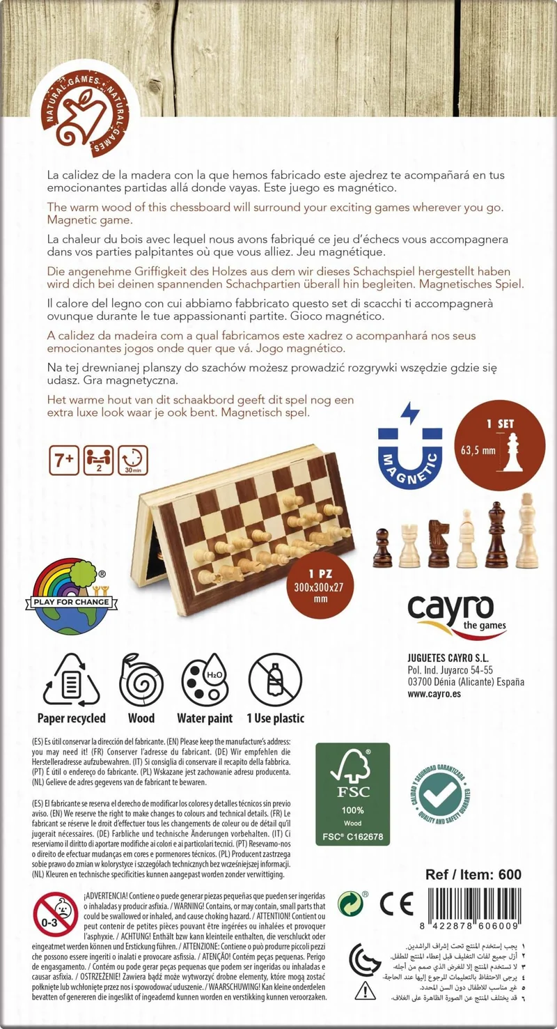 AJEDREZ MAGNÉTICO Marquetería - Juego de mesa - Cayro - 2 jugadores - 7+ años