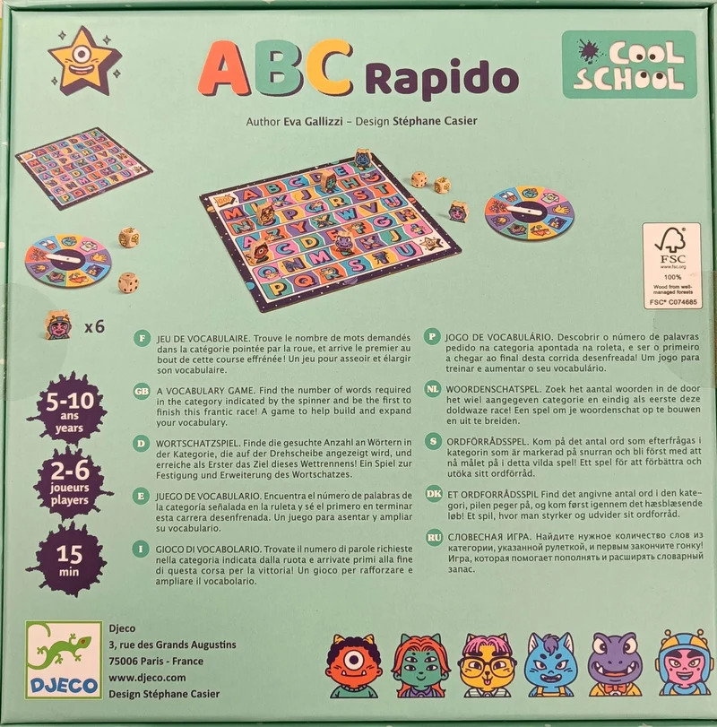 ABC Rápido Cool School - Juego de mesa - Djeco - 2-6 jugadores - 5+ años - 15 min