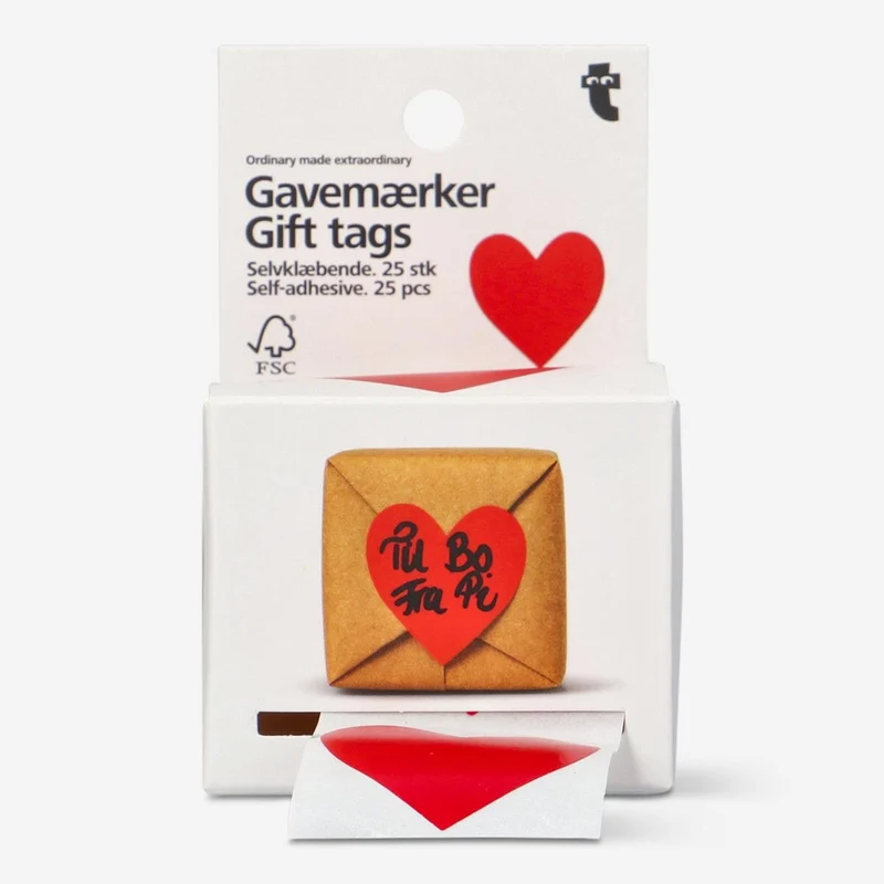 Heart shaped self-adhesive gift tags - 25 pcs