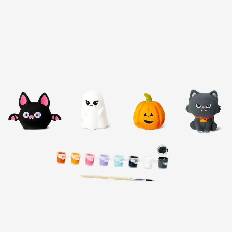 DIY decorative Halloween figures with paint and brush - 4 pcs