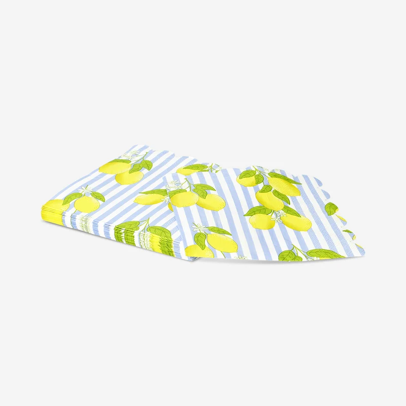 Napkins with lemons and stripes - 16 pcs