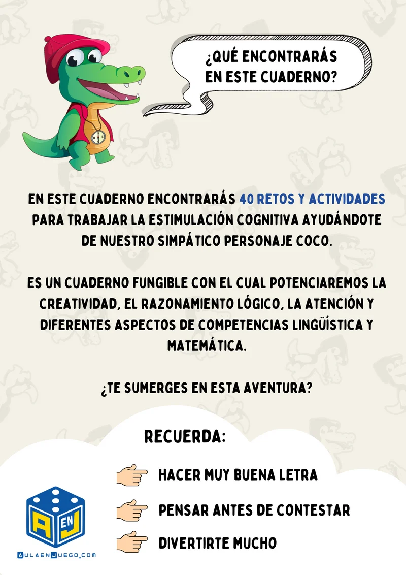 Cuaderno de estimulación cognitiva 6 años · Aula en Juego
