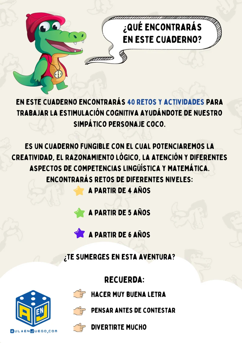 Cuaderno de estimulación cognitiva 4 años · Aula en Juego