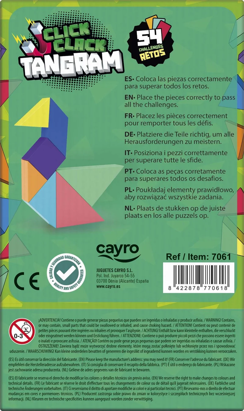 CLICK CLACK TANGRAM - Juego de mesa - Cayro - 1 jugador - 5+ años