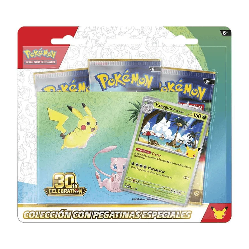Pokémon TCG 30º Aniversario Tech Sticker Collection con 3 Sobres y Pegatinas +6 años