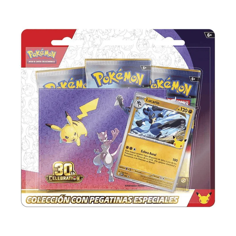 Pokémon TCG 30º Aniversario Tech Sticker Collection con 3 Sobres y Pegatinas +6 años