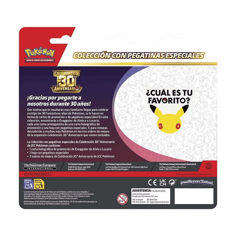 Pokémon TCG 30º Aniversario Tech Sticker Collection con 3 Sobres y Pegatinas +6 años