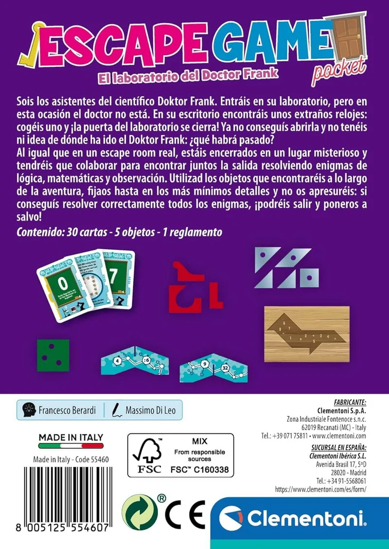 ESCAPE GAME El Laboratorio del Doctor Frank - Juego de mesa - Clementoni - 1-6 jugadores - 8+ años - 30 min