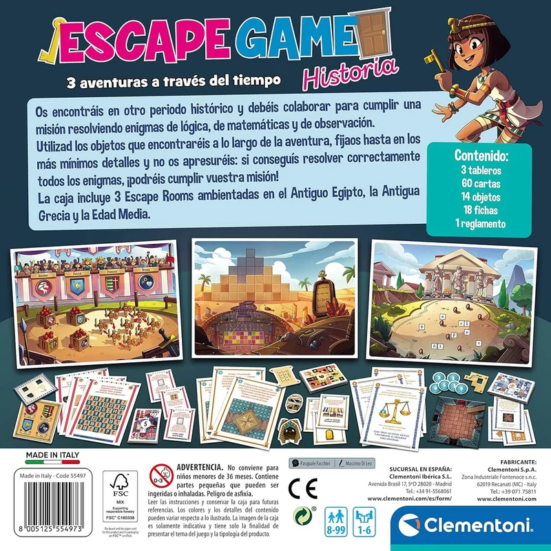 ESCAPE GAME HISTORIA - Juego de mesa - Clementoni - 1-6 jugadores - 8+ años - 60 min