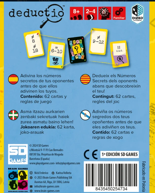 Deductio - Juego de mesa - SD GAMES - 2-4 jugadores - 8+ años - 20 min