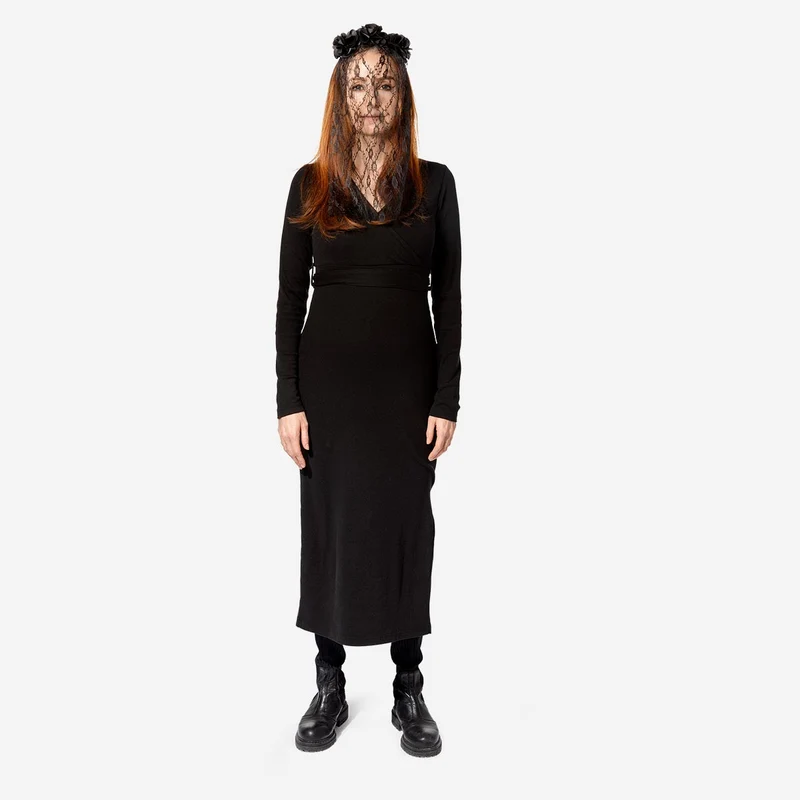 Hairband with black flowers and veil - For adults
