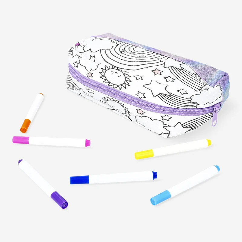 Colour-your-own pencil case. With 6 markers