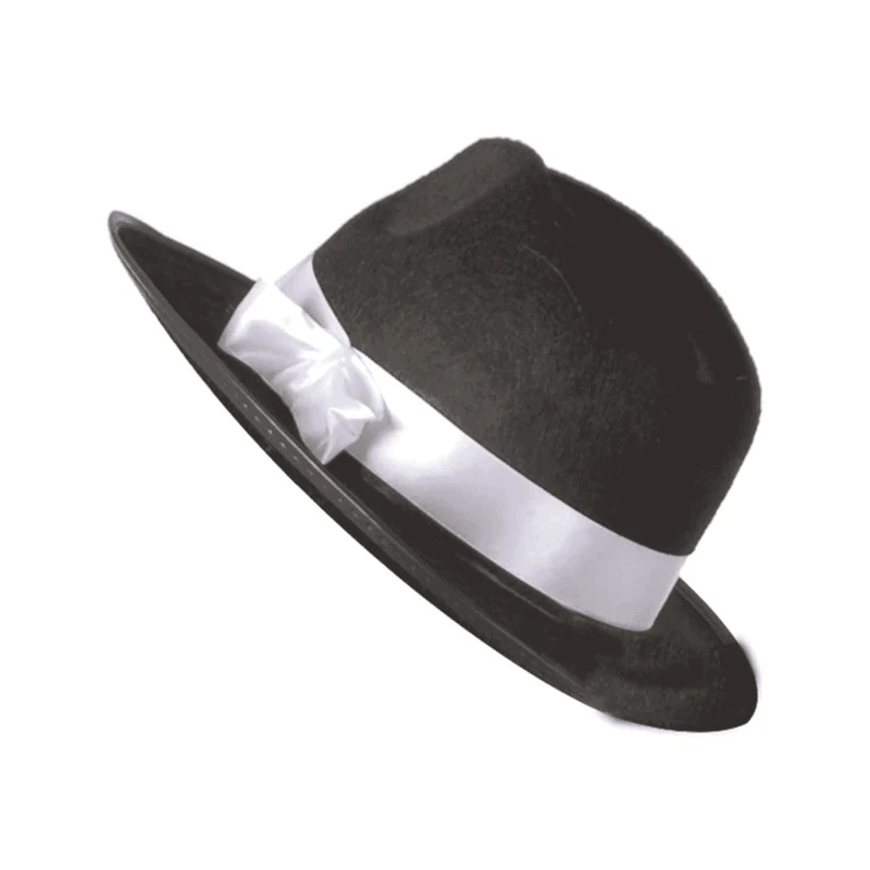 Sombrero Gánster Negro Con Cinta Blanca