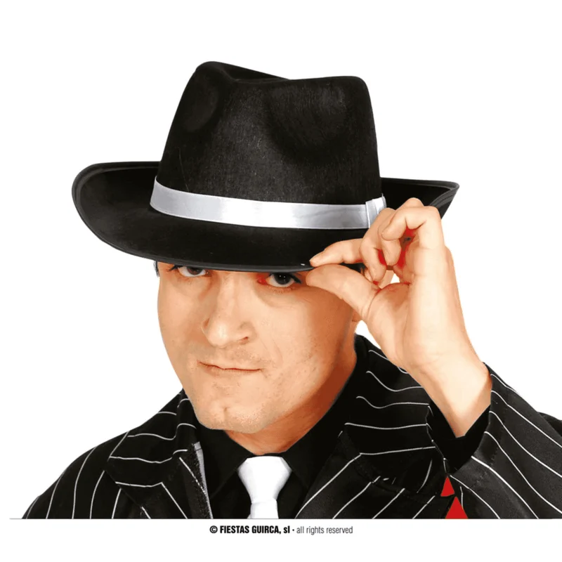 Sombrero Gánster Negro Con Cinta Blanca