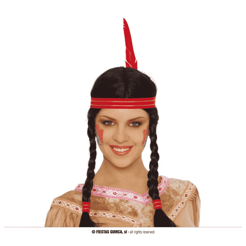 Peluca India con Cinta y Trenza Complemento Disfraz